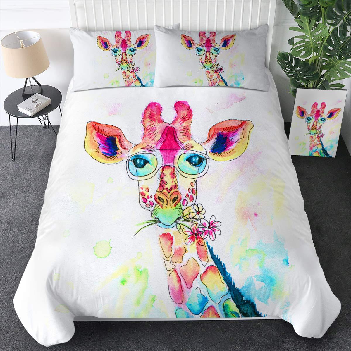 

Акварельний жираф Постільна білизна Трикомпонентна наволочка для ковдри EU single 135*200
