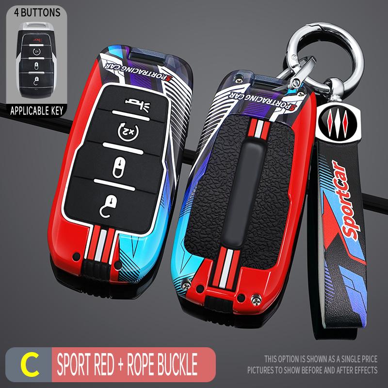 Racing Stijl Metalen Auto Sleutelhoes Fob Cover Voor Dodge Ram 1500 Pick-up Trx Rebel Ram 2500 3500 4500 5500 red