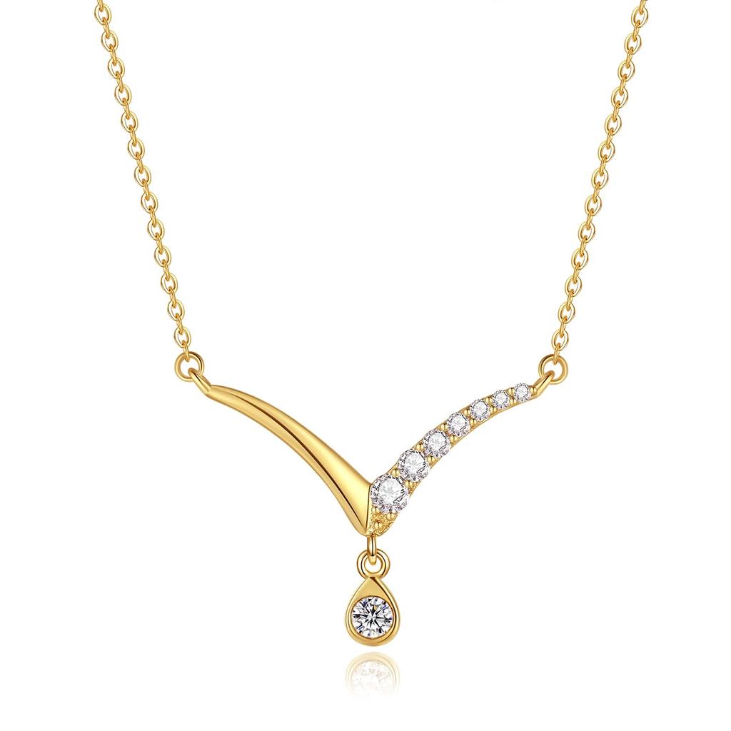FANCIME Diamond Necklace for 18K Yellow Drop Dangling Perfect Gift for Gift Wrapping Included Women, Gold, V-Shaped, Pendant, Amulet, Mother's Day,