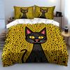 Black Dot Background Letter Black Cat Duvet Cover Set, Folk Art Kitty Bedding Includes 1 Duvet Cover And 2 Pillowcase, Gift