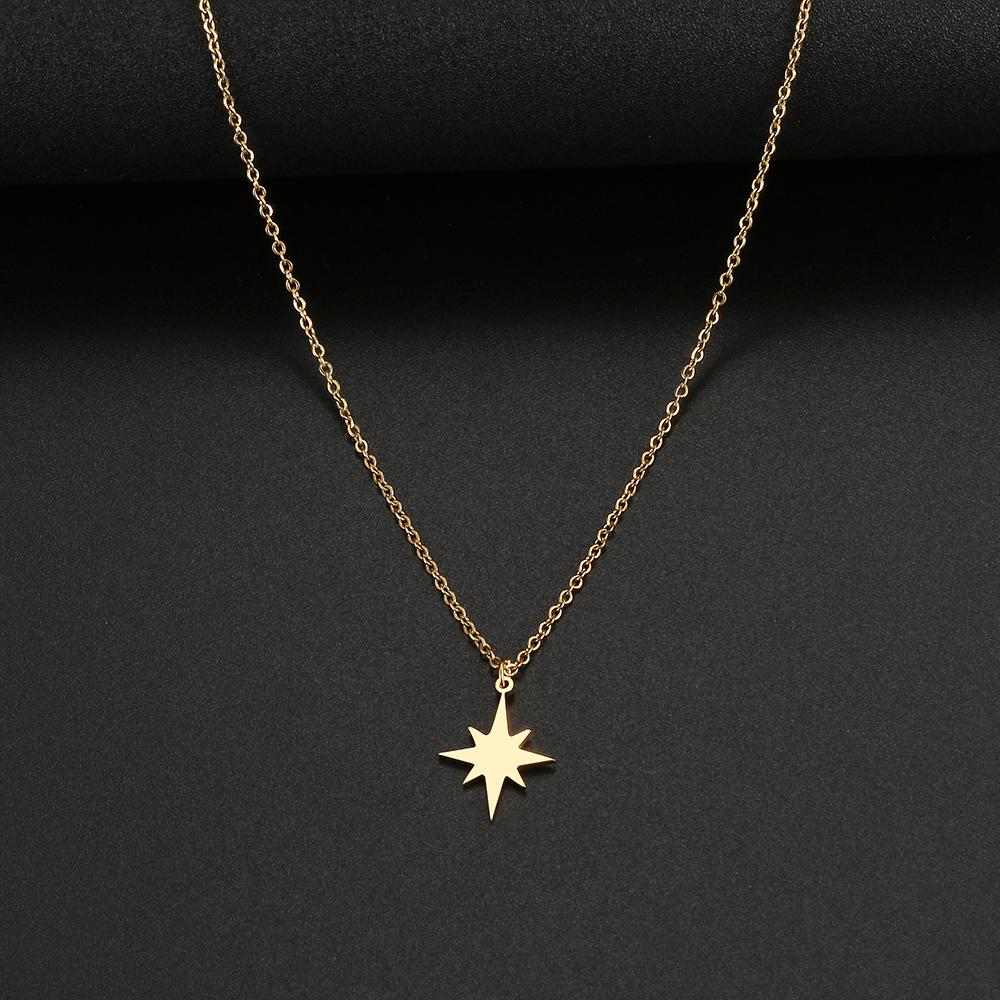 

Stainless Steel Necklaces Star Eight-pointed Star Clavicle Pendant Chain Fashion Necklace For Women Zircon Party Best Gifts NEW 45cm золотий