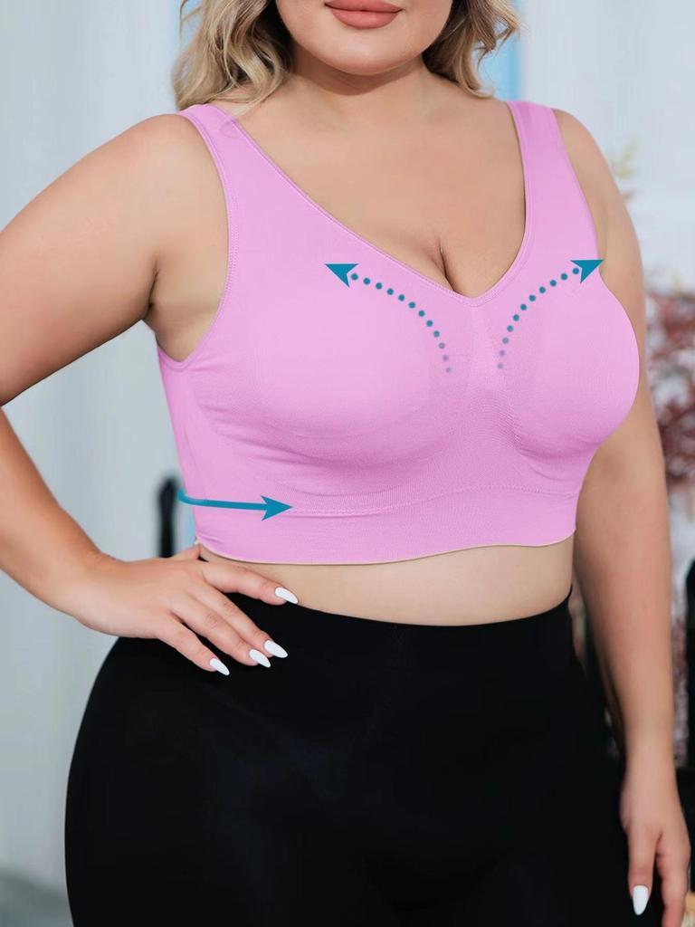 Women's Plus Size Bras with No Wire Shaping and Lifting to Prevent Spillage and Sagging - Detachable Pads PINK 1XL-4XL