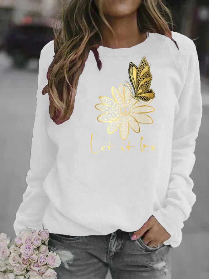 Butterfly Print Women's Round Neck Hoodie