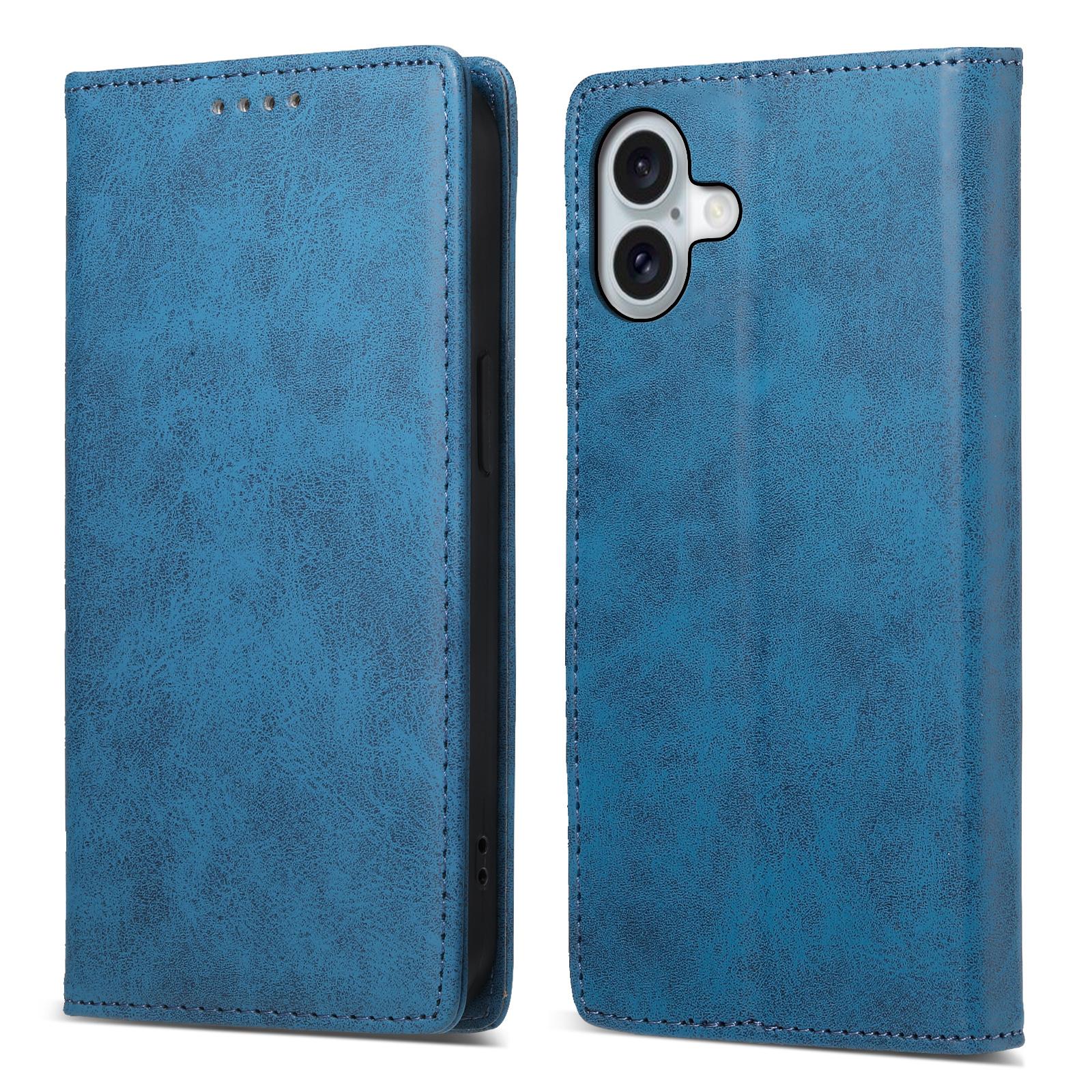 

DF-05 For iPhone 16 Plus Case RFID Blocking PU Leather Wallet Phone Cover Blue