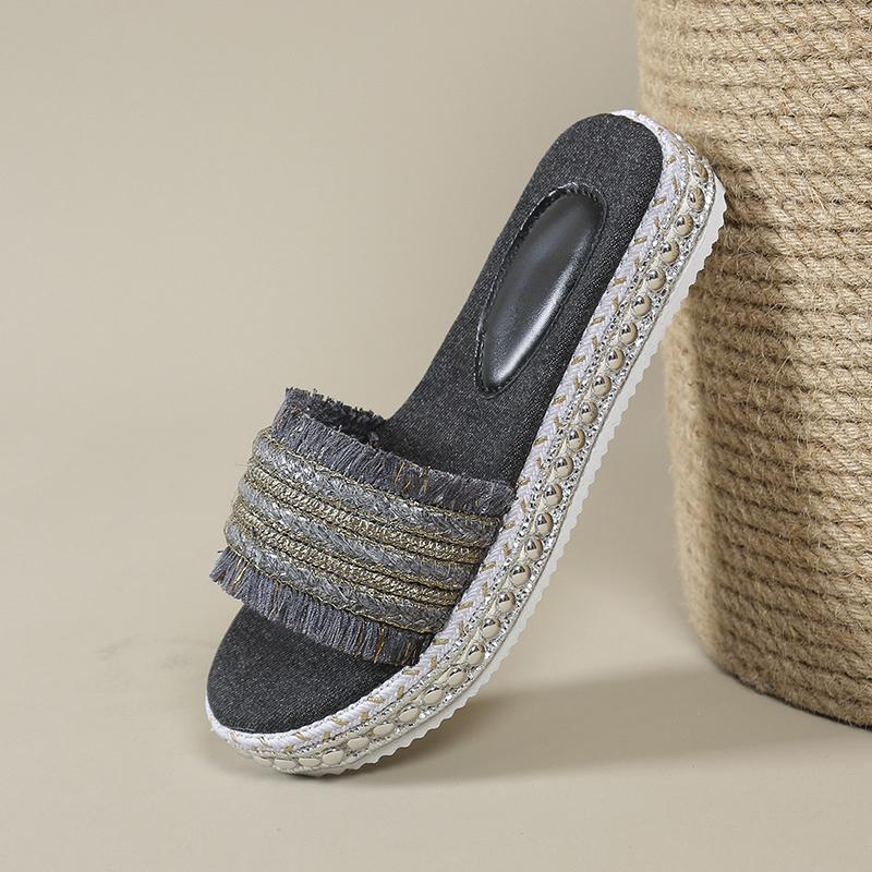 

Джинсовые модные тапочки, женская обувь, новые летние тапочки с открытым носком, женская обувь на плоской подошве в пол 35