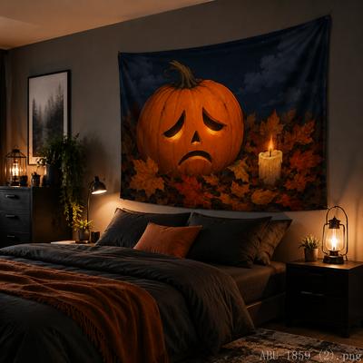 Halloween Jack-o-lantern Tapestry Autumn Maple Leaf Evil Pumpkin Wall Hanging for Bedroom Home Decor