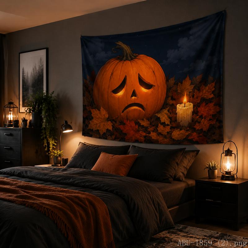 Halloween Jack-o-lantern Tapestry Autumn Maple Leaf Evil Pumpkin Wall Hanging for Bedroom Home Decor