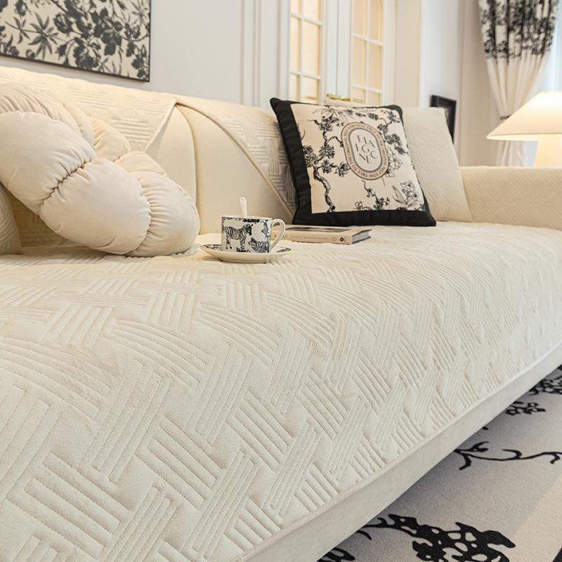 Stoff Sofakissen Hochwertig Verdickt Rutschfest Sitzkissen Creme Stil Kurzplüsch Sofabezug Überwurf