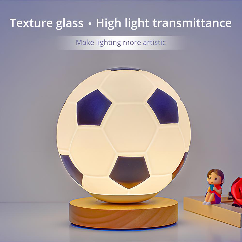 Football Small Table Lamp Solid Wood Glass Night USB LED Circular Bedside Light Study Room Decoration Atmosphere Remote Dimming