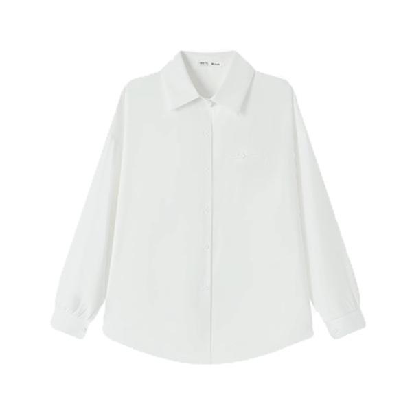 Women's Elegant Autumn White Long Sleeve Shirt - Professional Korean Style, Plus Size, Anti-Exposure