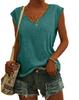 T-shirt estiva tinta unita con scollo a V, top da donna allentato, resistente all'usura, confortevole