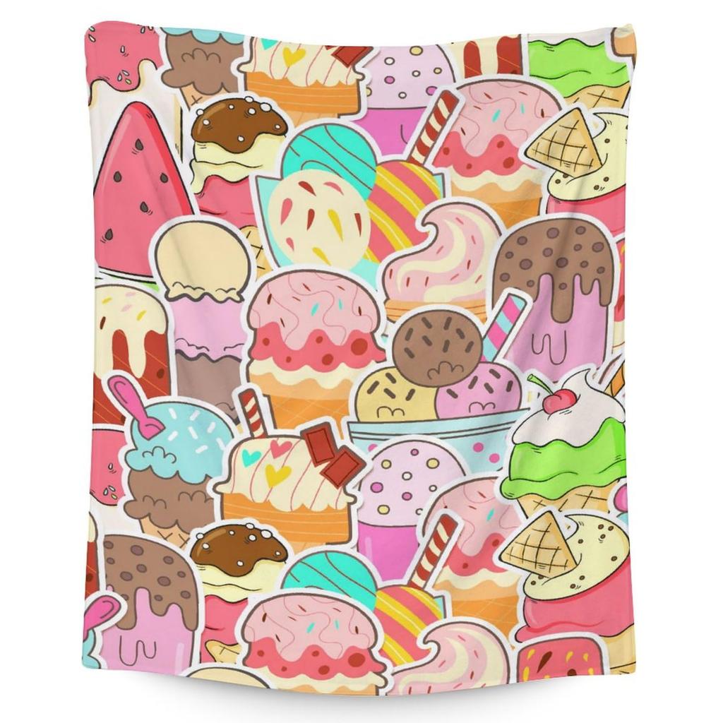 Sweet Ice Cream Throw Blanket Super Soft Warm Blanket For Couch Bed Sofa Office Car,Cozy Flannel Plush Blanket Gift For Girl Boy