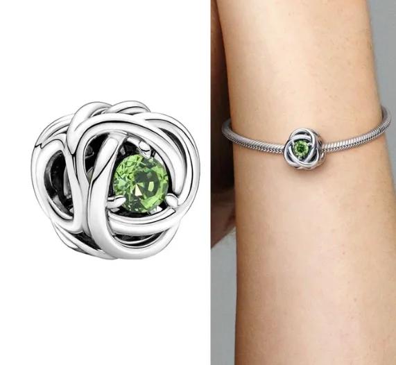 Coppertwelve Month Birthstone Heart Eternity Charms Beads Pendant Fit Original Bracelet For Women Diy Fine Jewelry