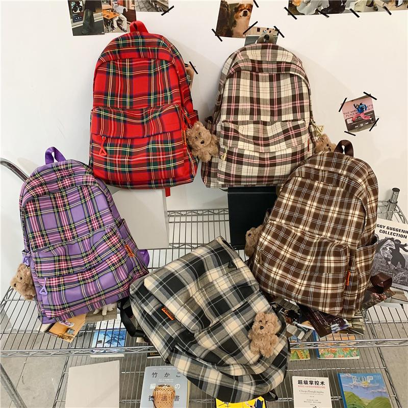 Studentský kostkovaný školní batoh Dámský velkokapacitní batoh Cestovní batoh