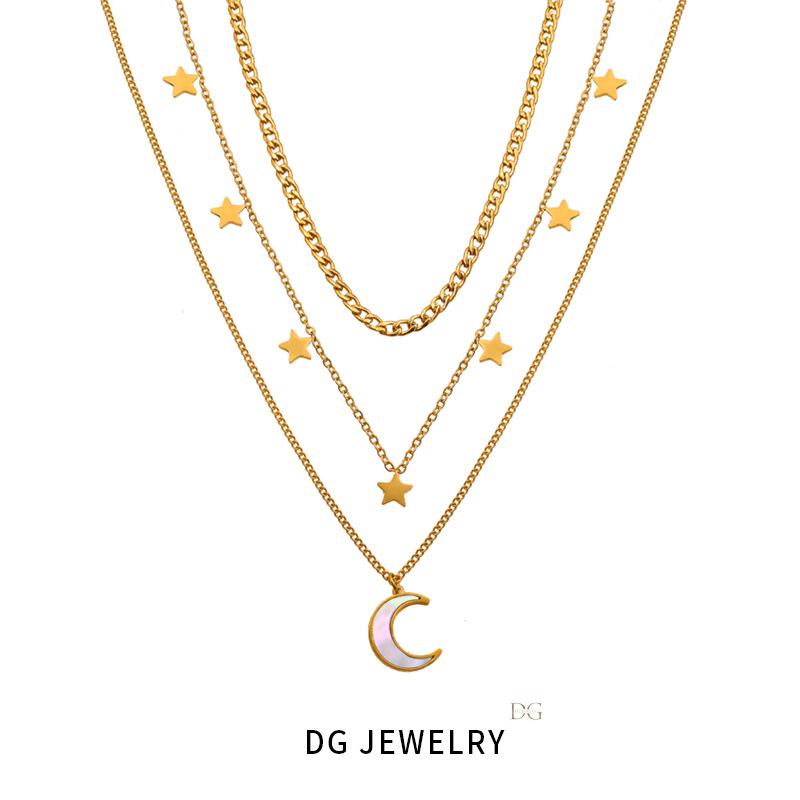 French Custom Three-Layer Stainless Steel Necklace Female, Personalized Trend Star Moon Titanium Steel Necklace