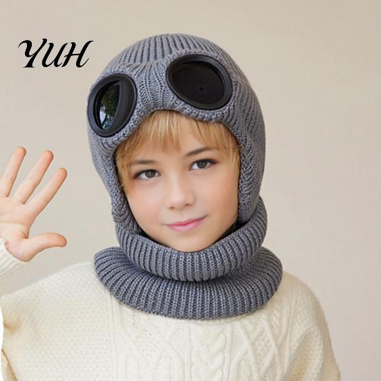 Comfortable Skin Friendly Winter Cap 1 Set Knit Hat Neck Warmer for Kids, Earflap with Goggles, Kids Gift School Travel Fleece Lined Aviator Cap, Warm