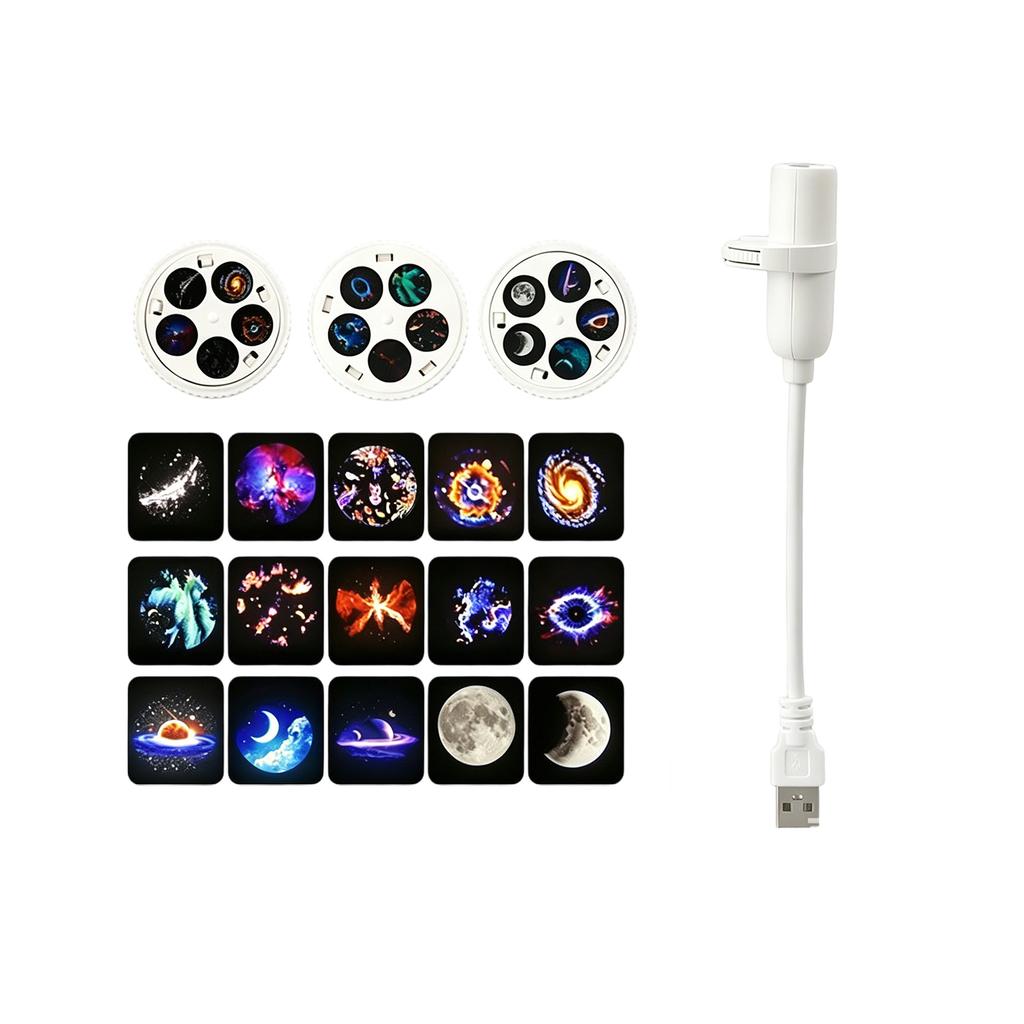 USB Projection Night Light with 5 Interchangeable Space and Moon Themed Slides LED Creative Bedroom Lamp for Ambient Lighting and Decoration