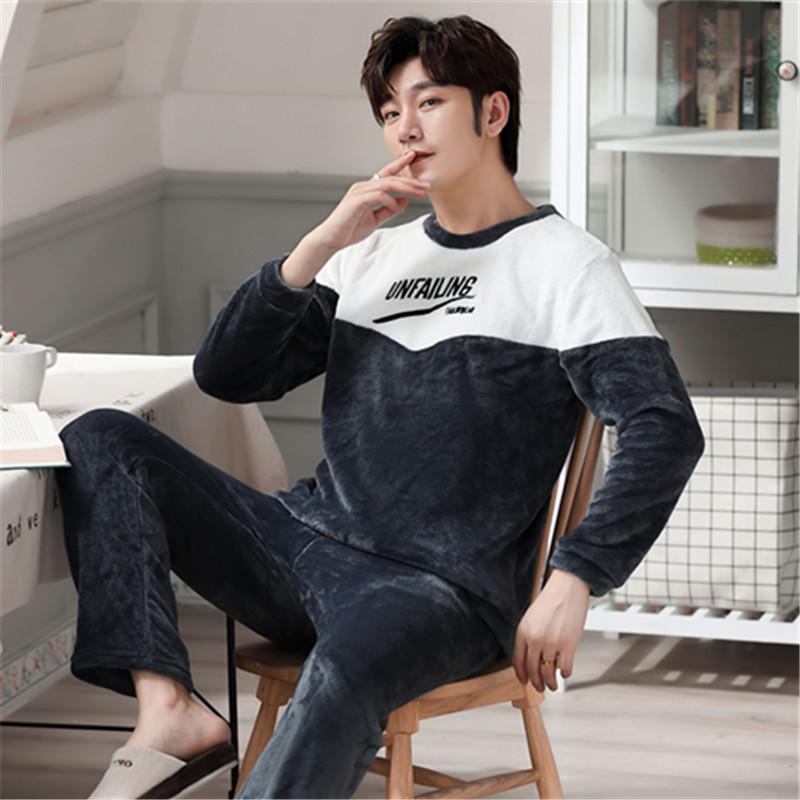 Winter Warm Flannel Boy Sleepwear Thermal Velvet Cartoon Plaid Men's Pajama Sets Casual Pjs Male Loungewear Pyjamas Nightwear