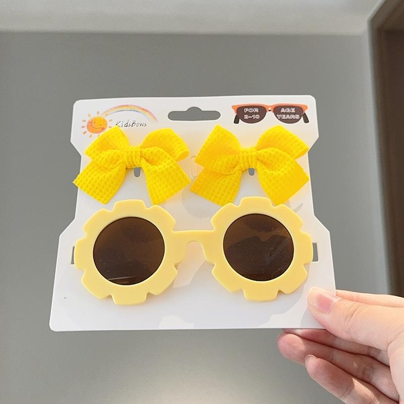1 Zestaw Nakrycie Głowy dla Dzieci Okulary Jednolite Miękkie Kokardy Opaski Dziewczynki Koronkowa Spinka Retro Opaski Okulary Przeciwsłoneczne Zestawy Gumek do Włosów dla Dzieci