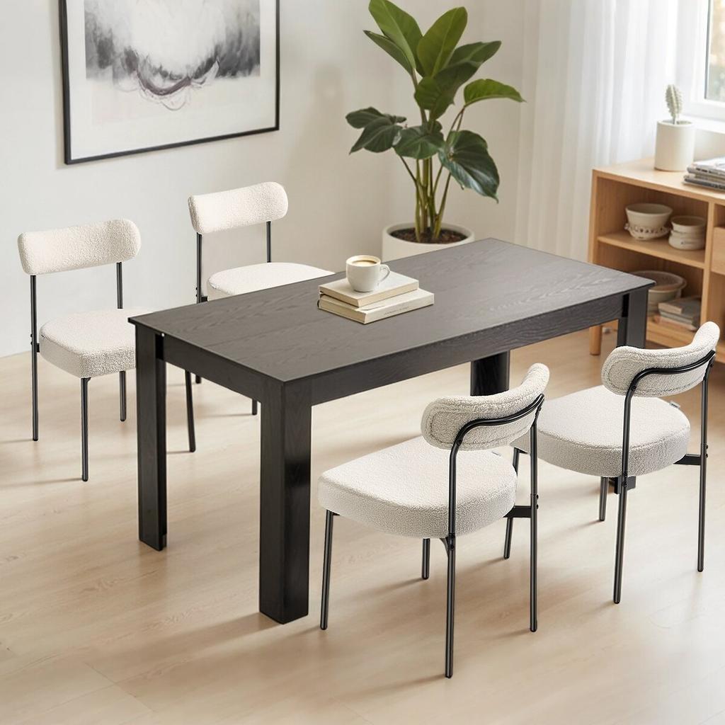 Boucle Dining Chairs Set of 4, Mid Century Modern Sherpa Accent Chairs, Upholstered Side Chair for Dining Table, Space-Saving White Kitchen Table
