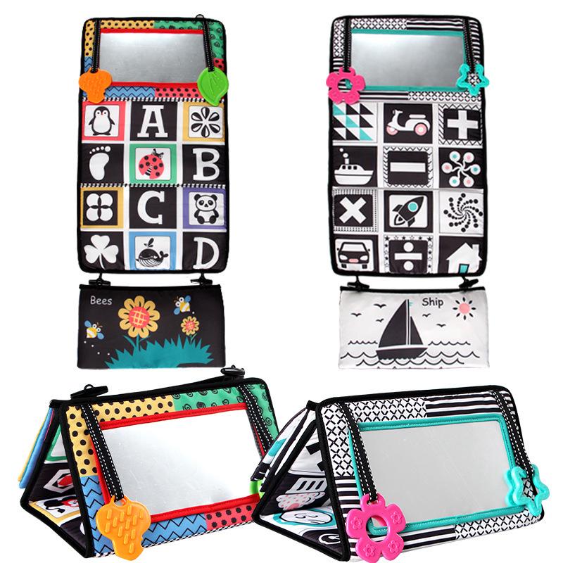 Black & White Foldable Funhouse Mirror Toy for Baby Visual Stimulation & Cognitive Development; Car, Bed & Crib Hanging Accessory.