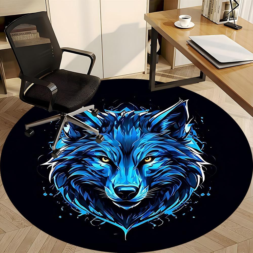 1pc Wolf Head Chair Carpet for Office, Round Non-Slip Durable Large Size Office Carpet, Suitable for Office, Beautiful Decoration