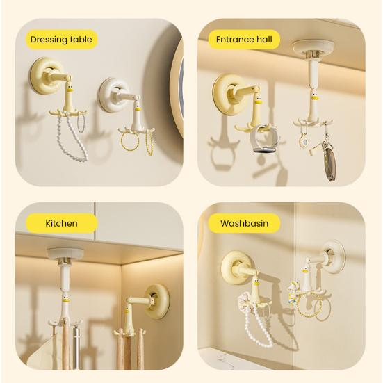 Zuignap Haken 360-graden Draaibare Wandmontage Organizer met 6 Haken Geen Boren Ophangrek voor Keuken Badkamer Commode Kookgerei Sleutels