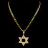 Fashion Sparkling Rhinestone David Pendant Necklace Stainless Steel Gold Color Hexagram Gift Star Shape Jewelry 7619-4