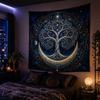 Tree of Life and Moon Phases Tapestry Wall Hanging Gold Starry Boho Mystical Celestial Aesthetic Wall Art Bedroom Decor