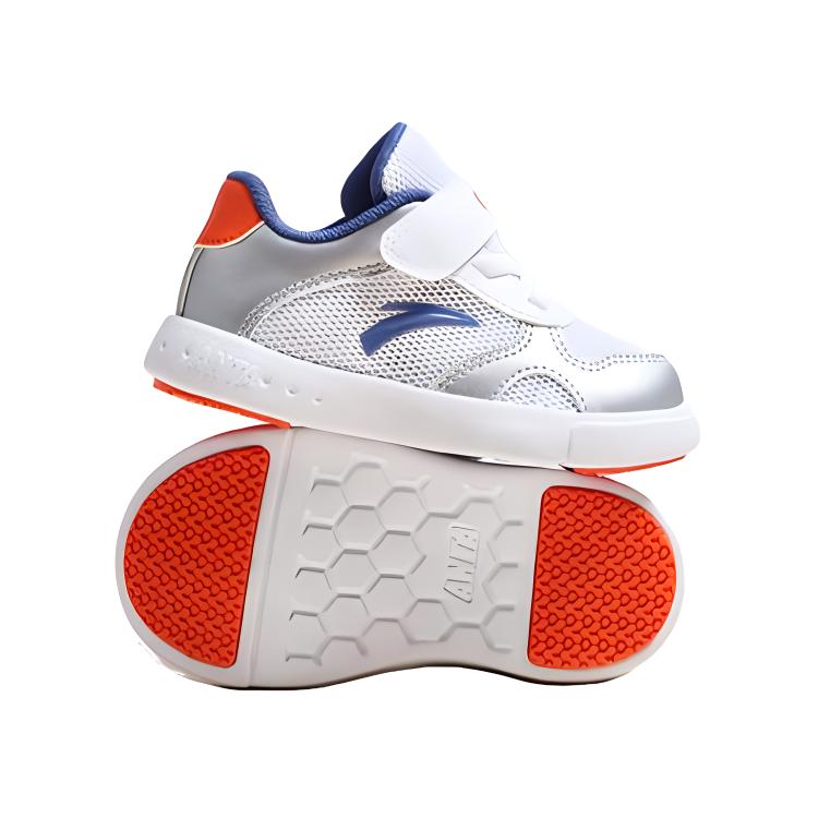 Anta Kids Synthetic Leather Comfortable Non-Slip Low-Top Walking Shoes Baby Shoes Silver Orange A12430076-1
