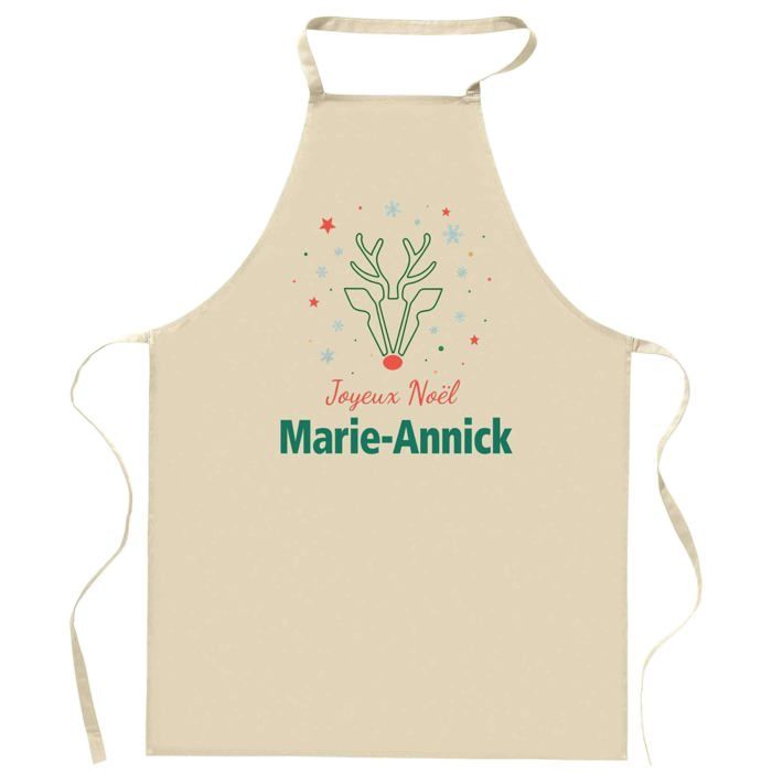Tablier de cuisine - Marie-Annick Cerf - Motif Joyeux Noël (cerf) - Coton résistant - Impression France
