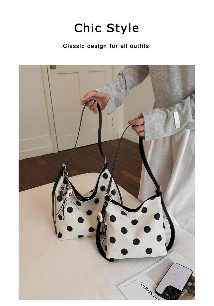 2026 Summer Polka Dot Drawstring Bucket Bag - Women's Korean Style Fashionable Single Shoulder Crossbody