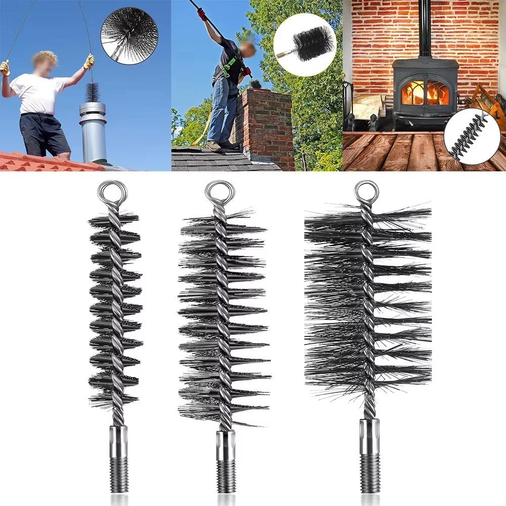 Cleaning Tool Black Chimney Sweep Kit Suitable For Hard-to-reach Areas Stainless Steel Bristles Chimney Cleaning