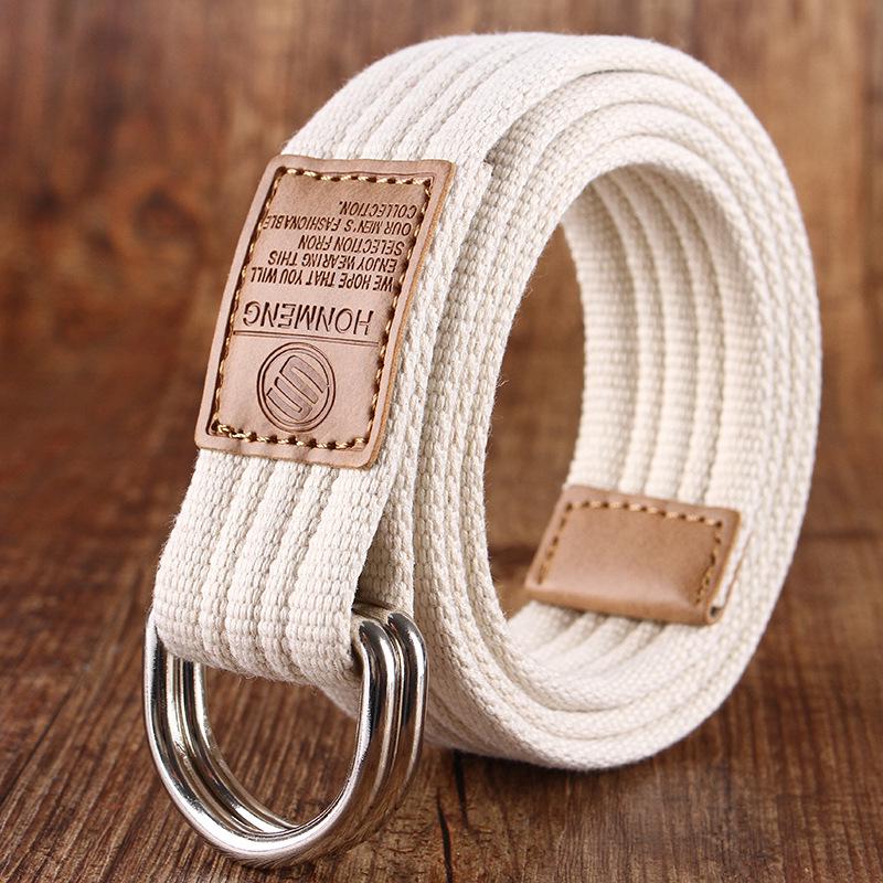 Korean Style Unisex Canvas Belt: 19 Colors, Double Ring Buckle, Casual & Business Design