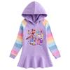 2026 Spring/Autumn Ruffle Rainbow Cartoon Girls' Long Sleeve Hooded Sweatshirt Dress