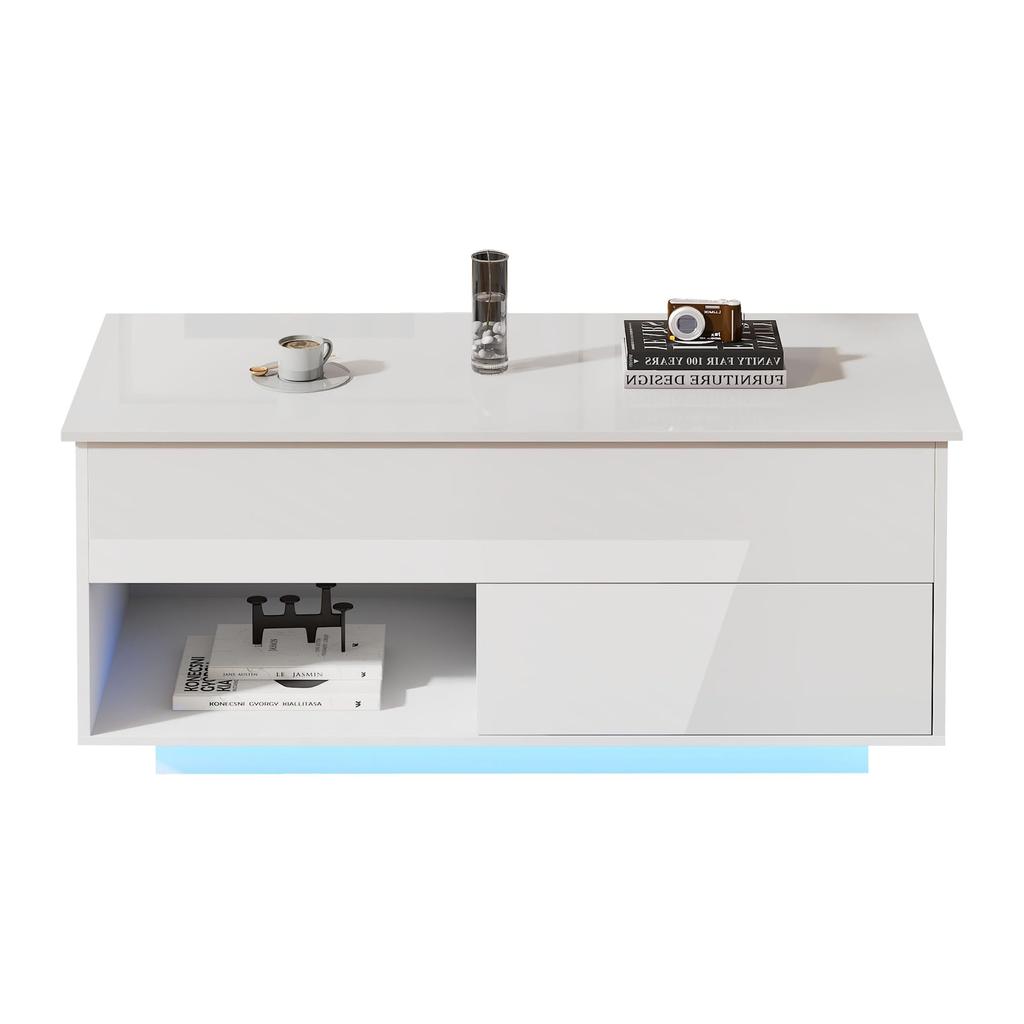 Couchtisch, Wohnzimmertisch Kaffeetisch Schubladen, offener versteckter Stauraum, Sofatisch aus Holz, Beistelltisch Wohnzimmer, Büro, Weiß
