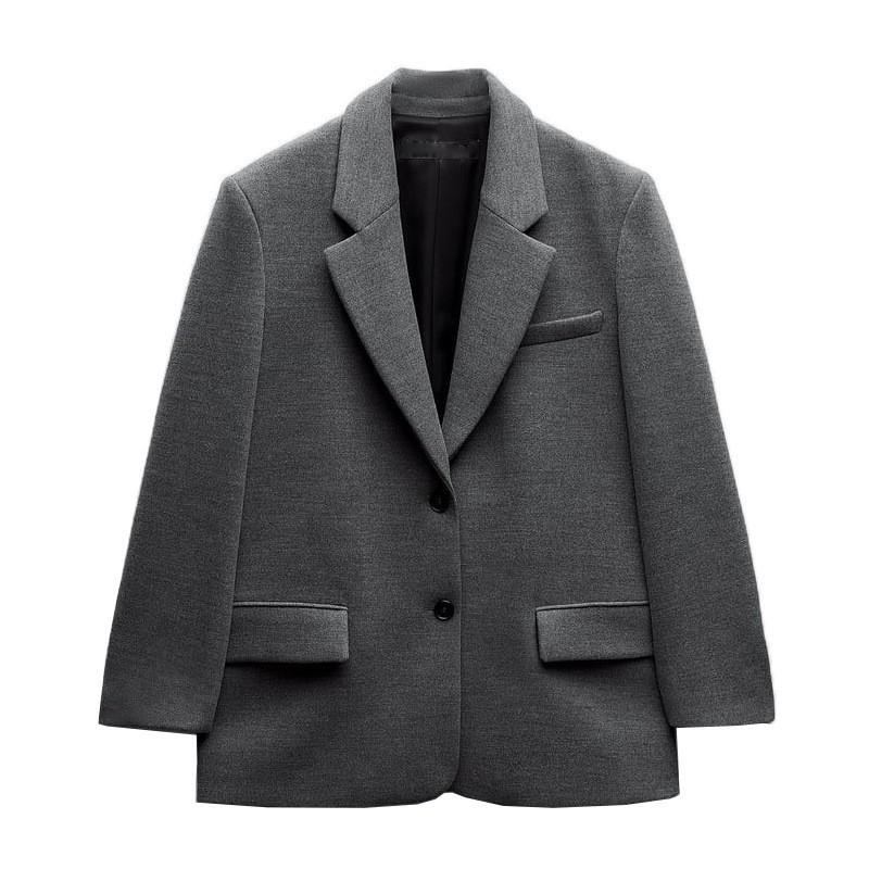 Traje de Mujer Otoño Moda para Ir al Trabajo Holgado con Hombrera Chaqueta de Traje Recta Talla Grande