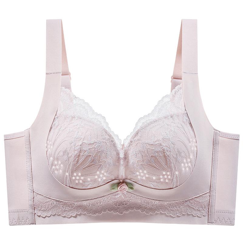 Traceless Underwear Women's Summer Thin Big Breasts Show Small Gathering Anti-sagging Breast Underwear Women's Lace Bra Cover