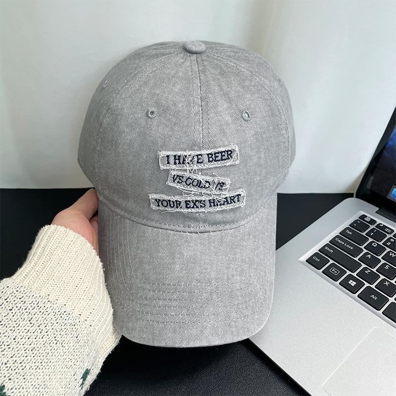 Retro baseball cap women's spring and summer old big head circumference washed face small versatile letter embroidered cap