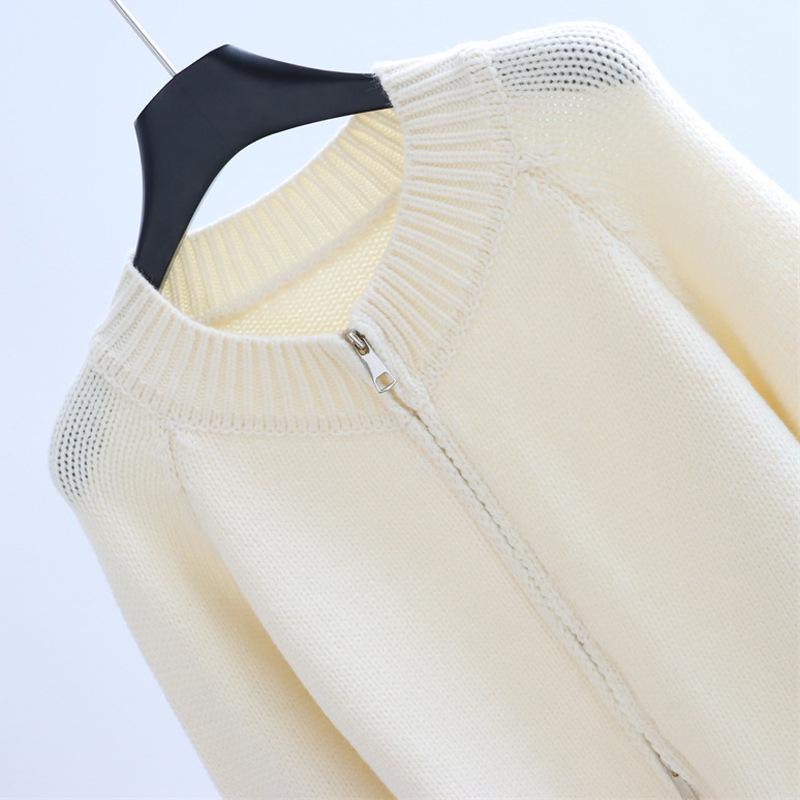 Women's Double-Zip Knit Cardigan - Versatile Autumn/Winter Short Sweater Jacket