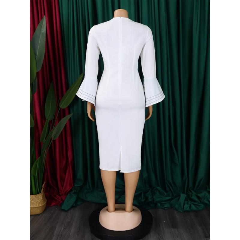 YYFS Moda damă primăvară toamnă imprimeu culoare uni mâneci lungi decolteu talie înaltă rochii casual