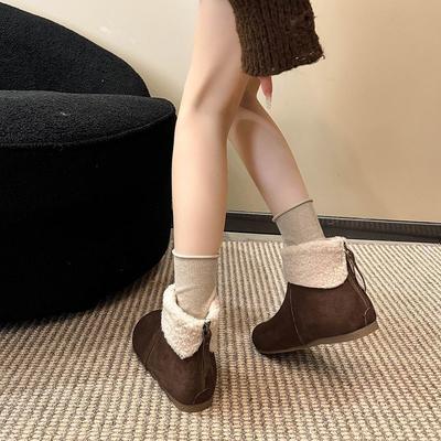 French High-cold Retro Velvet Snow Boots, Soft-soled Inner Height Increase Fashion Fluffy Cotton Shoes In Winter