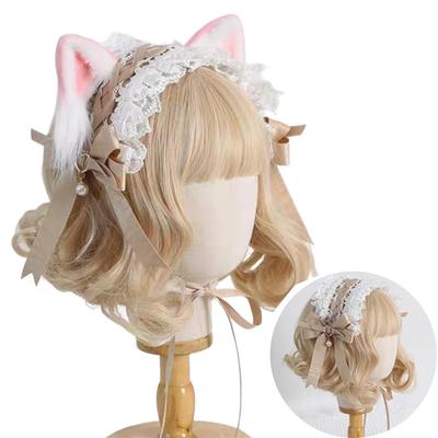 Headdress Cat Ears Cat Ears Headband Lolita Ribbon Hair Accessory Hair Ornament Bowknot Lace Cat Ears Gothic Lolita Maid Mori Girl Head Accessory Cute