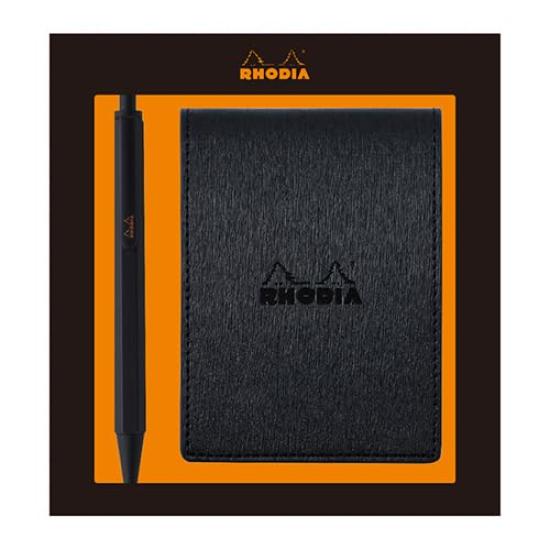 Rhodia Metallic PU Leder Kugelschreiber und Script Black Block Rhodia 11 A7 Schwarz 80 5mm RHODIA cfmtpu11setbk Set, (Enthält Nein. Notizblock, Blätter,
