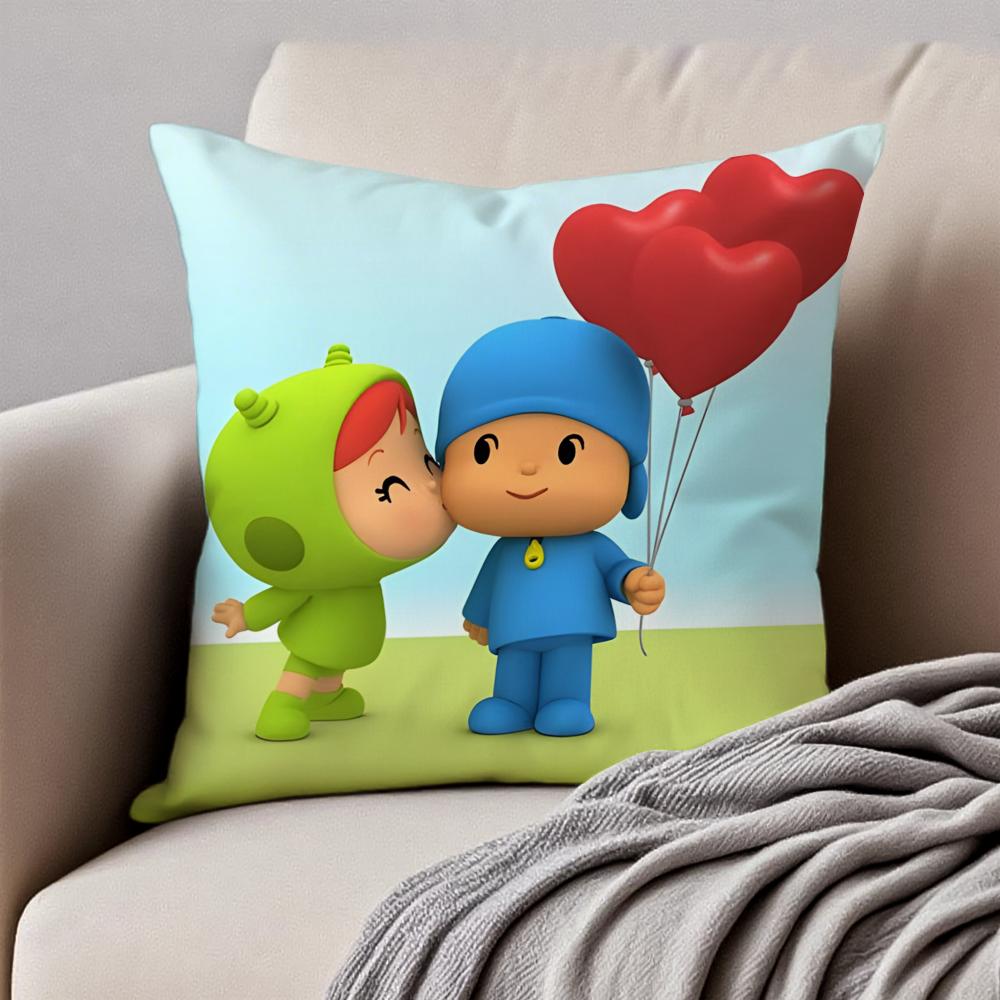 Cute BBoyGirlPPocoyo Cushion Cover Pillowcase Antidustmite Invisible Zipper Short Plush Sofa Cushion