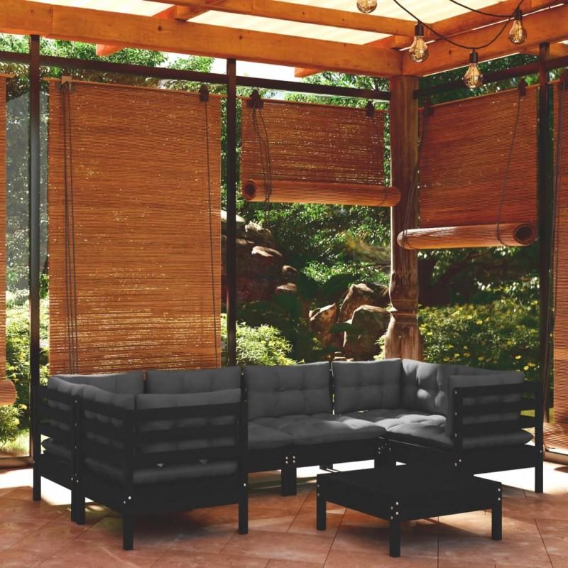 Día y Noche - Día y Noche Muebles de jardín 7 pzas con cojines negro madera de pino