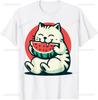 Cute Funny Cat On Watermelon Meme T Shirt Men Women ONeck Fashion  Short Sleeve Tshirts Retro Harajuku Oversized Tshirt