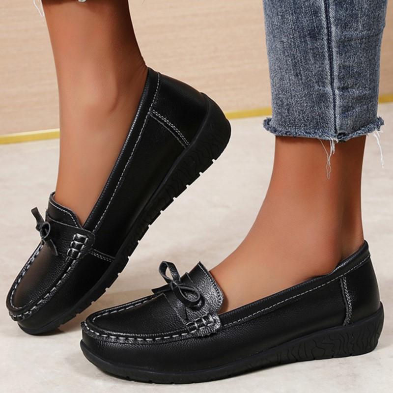 Keilabsatz Mode Damen Ballerinas Echtes Leder Weiche Schuhe Damen Slipper Damen Freizeitschuhe Mokassins Tenis Tenis Feminino Übergröße