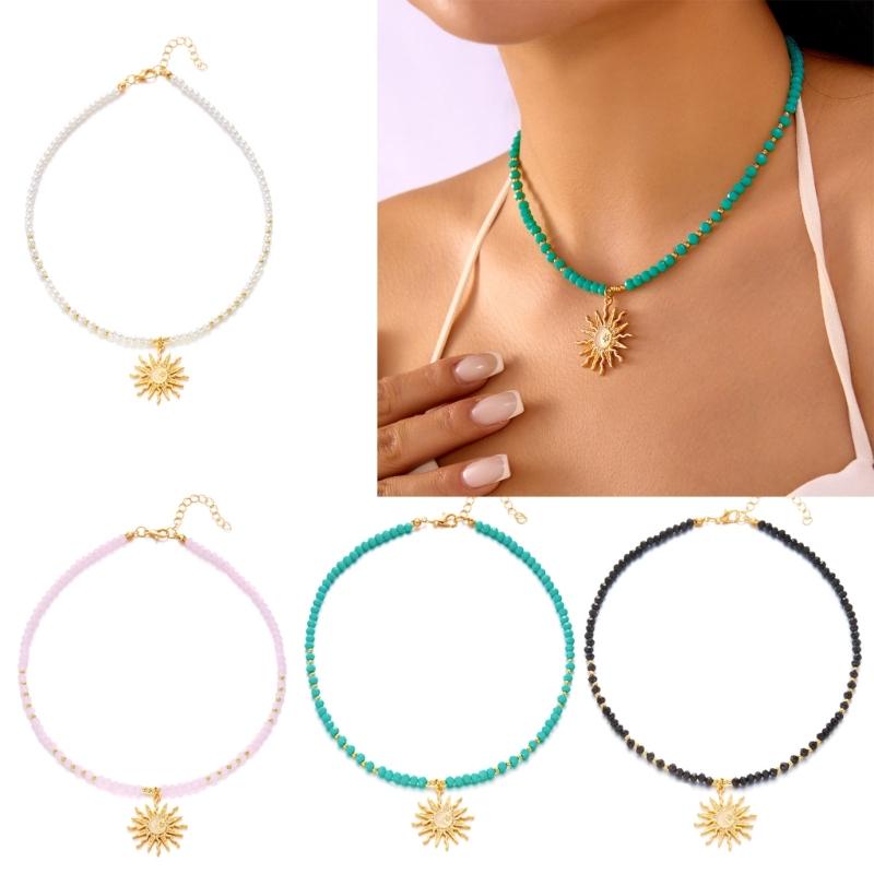 Stylish Acrylic Sun Pendant Bohemian Necklace Versatile Layering Jewelry Accessory For Casual Or Formal Outfits