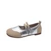 Large size women's shoes literary silver single shoes summer new Velcro Mori female style Mary Jane shoes breathable